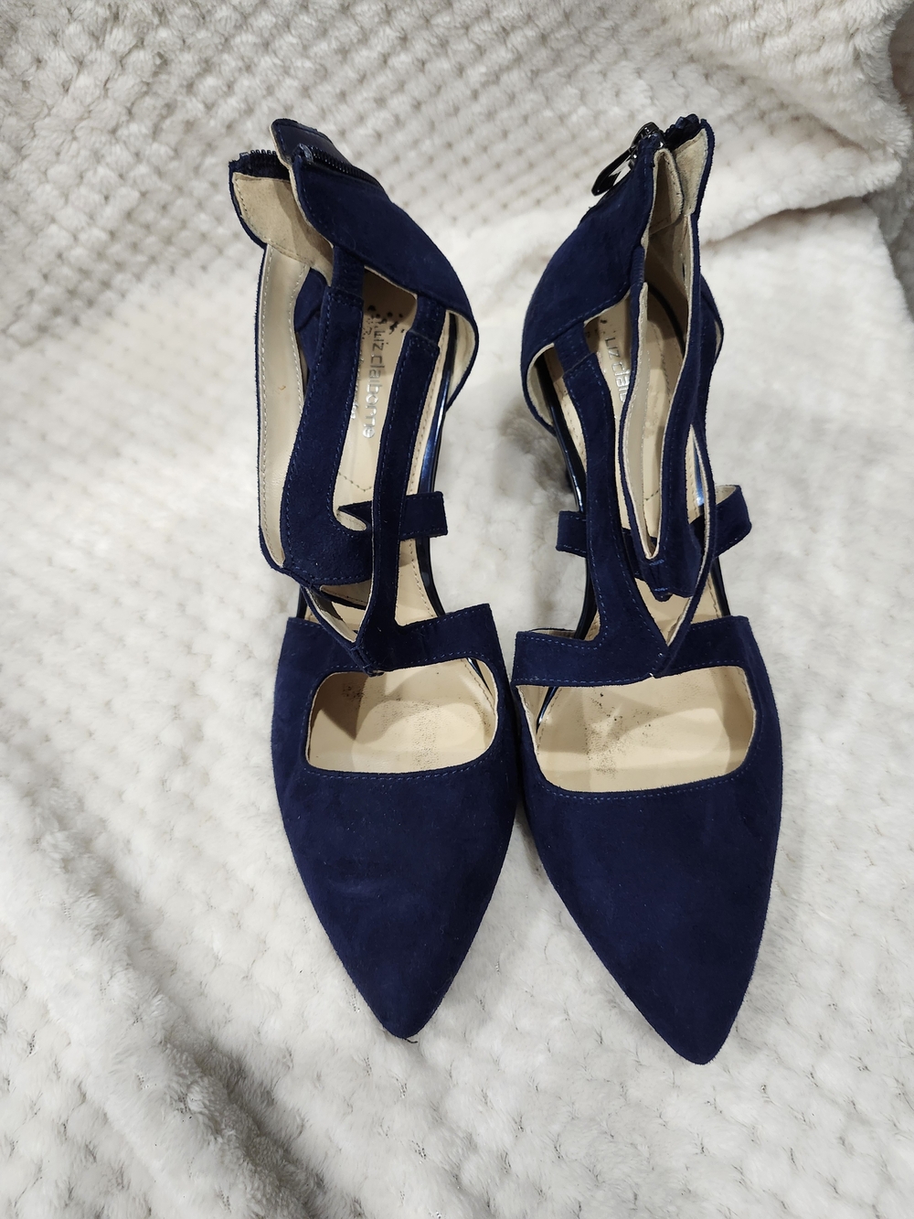Liz Clarborne Women’s Navy Suede Pointed Toe Strappy Heels